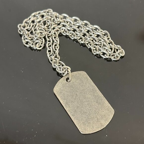 Dog Tag Silver Metal 26" Womans Punk Rock Necklace Pendant Army Military Blank - Picture 4 of 4